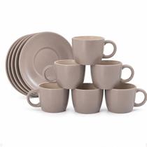 Jogo 6 xicaras cafe pires ceramica denny bege acinzentado 130ml caneca Jogo 6 xicaras cafe pires ceramica denny bege acinzentado 130ml caneca