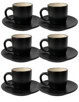 Jogo 6 xicaras cafe pires ceramica denny preto 130ml caneca