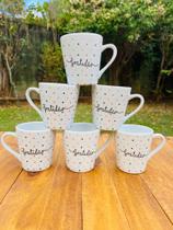 Jogo 6 Xícaras Café Porcelana Decoradas Gratidão 120 Ml