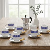 Jogo 6 Xícaras Café Porcelana Margareth Hauskraft 120ml Elegância em Azul e Branco/ SEM PIRES Jogo 6 Xícaras Café Porcelana Margareth Hauskraft 120ml Elegância em Azul e Branco/ SEM PIRES