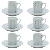 Jogo 6 xícaras café tradicional 55ml poá com pires Porcelana Jogo 6 xícaras café tradicional 55ml poá com pires Porcelana