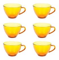 Jogo 6 Xícaras Café Vidro Ambar Temperado 200 Ml Resistente Café da Manhã