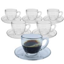 Jogo 6 Xicaras Canecas de Vidro Transparente Café Chá Com Pires E Alça 90ml Jogo 6 Xicaras Canecas de Vidro Transparente Café Chá Com Pires E Alça 90ml