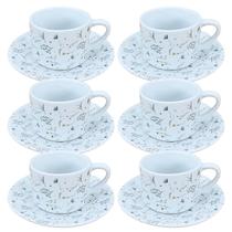 Jogo 6 Xicaras Chá 200ml c/ pires Porcelana Dec. Arabescos Jogo 6 Xicaras Chá 200ml c/ pires Porcelana Dec. Arabescos