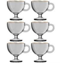 Jogo 6 Xícaras Chá 200ml Cinza Borda Dourada Muse Hauskraft