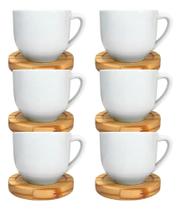 Jogo 6 Xícaras Chá Café Branca Porcelana Grande Pires Branc Jogo 6 Xícaras Chá Café Branca Porcelana Grande Pires Branc