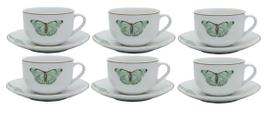 Jogo 6 Xicaras Com Pires Café Borboleta Porcelana 80 ml Jogo 6 Xicaras Com Pires Café Borboleta Porcelana 80 ml