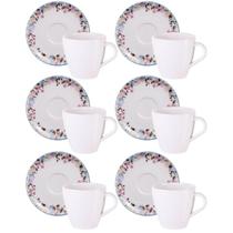 Jogo 6 Xícaras com Pires Chá Café 200ml Porcelana Tramontina Aura Cozinha Servir Mesa Posta Jogo 6 Xícaras com Pires Chá Café 200ml Porcelana Tramontina Aura Cozinha Servir Mesa Posta