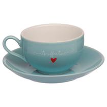 Jogo 6 Xicaras com Pires Chá Porcelana 160ml Lamour Azul