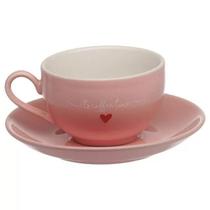 Jogo 6 Xicaras com Pires Chá Porcelana 160ml Lamour Rosa - ETILUX