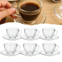 Jogo 6 Xícaras com Pires de Vidro Transparente Elegante e Moderna