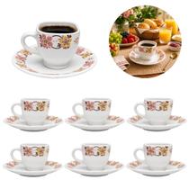 Jogo 6 Xícaras Com Pires Floral Para Café Chá Gourmet Jogo 6 Xícaras Com Pires Floral Para Café Chá Gourmet