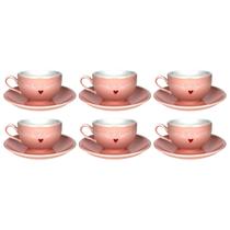 Jogo 6 Xícaras Com Pires Lamour Em Porcelana Chá Café 160ml