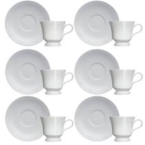 Jogo 6 Xícaras com Pires Porcelana Branca 80ml Cottage Café Curto Chávena Germer