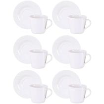 Jogo 6 Xícaras com Pires Tramontina Ingrid Porcelana Branco 185ml Chá Café Mesa Posta