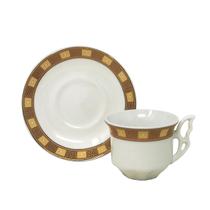 Jogo 6 Xícaras de Café 70ml com Pires decorado Cerâmica Importada Premium Luxo Mesa Posta 12pçs