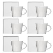 Jogo 6 Xícaras de Café 90ml em Porcelana com Píres Quadrado Branca Germer