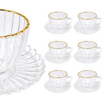Jogo 6 Xícaras De Café Chá Borda De Ouro Com Pires 100ml 200ml Vidro Oxford Jogo 6 Xícaras De Café Chá Borda De Ouro Com Pires 100ml 200ml Vidro Oxford