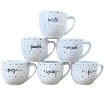 Jogo 6 Xícaras de Café/Chá Cônica 170ml Poá Colorido em Porcelana Branca Jogo 6 Xícaras de Café/Chá Cônica 170ml Poá Colorido em Porcelana Branca