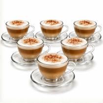 Jogo 6 Xícaras de Café Chá em Vidro Classic C/ Pires Transparente 250ml Jogo 6 Xícaras de Café Chá em Vidro Classic C/ Pires Transparente 250ml
