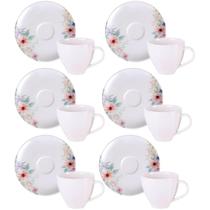 Jogo 6 Xícaras de Café com Pires 100ml Tramontina Floratta Porcelana Cozinha Mesa Posta Jogo 6 Xícaras de Café com Pires 100ml Tramontina Floratta Porcelana Cozinha Mesa Posta
