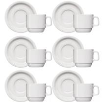 Jogo 6 Xícaras de Café com Pires de Porcelana 65ml Classe Única Iguaçu Germer Branco Jogo 6 Xícaras de Café com Pires de Porcelana 65ml Classe Única Iguaçu Germer Branco