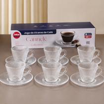 Jogo 6 Xícaras de Café com Pires Vidro Canelado 90ml Jogo 6 Xícaras de Café com Pires Vidro Canelado 90ml