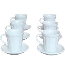 Jogo 6 xícaras de Café e Chá com pires - 120 ml Tipo Copo Americano - Porcelana branca