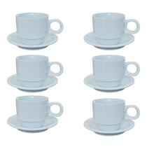 Jogo 6 xícaras de Café e Chá com pires - 150ml Empilháveis - Kit Porcelana branca Jogo 6 xícaras de Café e Chá com pires - 150ml Empilháveis - Kit Porcelana branca