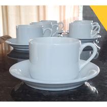 Jogo 6 xícaras de Café e Chá com pires - 170 ml Base Reta - Porcelana branca - Antilope Decor Porcelanas