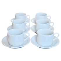 Jogo 6 xícaras de Café e Chá com pires - 170 ml Base Reta - Porcelana branca Jogo 6 xícaras de Café e Chá com pires - 170 ml Base Reta - Porcelana branca