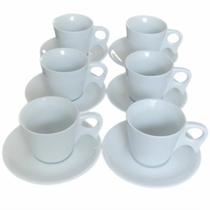 Jogo 6 xícaras de Café e Chá com pires ,190ml Cabo prático - Porcelana branca