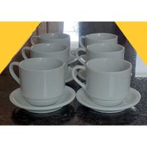 Jogo 6 xícaras de Café e Chá com pires - 200 ml Empilháveis - Porcelana branca