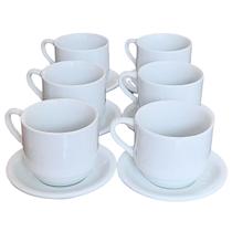 Jogo 6 xícaras de Café e Chá com pires - 200 ml Empilháveis - Porcelana branca