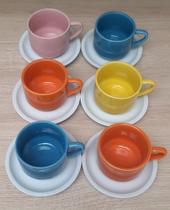 Jogo 6 xícaras de Café e Chá com pires - 200 ml Empilháveis - Porcelana Colorida - Antilope Decor Porcelanas