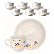 Jogo 6 Xícaras De Café Honey Bee Happy Porcelana 90ml Pires