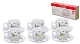 Jogo 6 Xicaras De Café Porcelana Branca com Pires 90ml Honey - Hauskraft