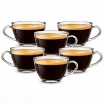 Jogo 6 Xícaras de Café Vidro 90ml Conjunto de Xicara Chá redonda com Alça Cappuccino