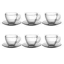 Jogo 6 Xícaras de Café Vidro Com Pires Transparente Liso Clássico Jogo 6 Xícaras de Café Vidro Com Pires Transparente Liso Clássico