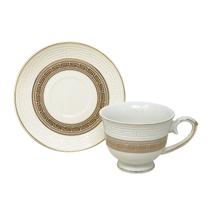 Jogo 6 Xícaras de Chá 200ml c/ Pires Decorado Cerâmica Importada Premium Luxo Presente 12pçs