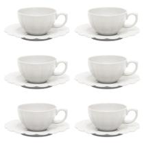 Jogo 6 Xicaras de Chá Café com Pires 220ml Flora Camelia Porcelana Oxford