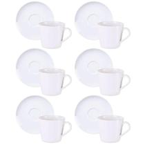 Jogo 6 Xícaras de Chá com Pires 185ml Porcelana Branca Leonora Tramontina Café Mesa Posta