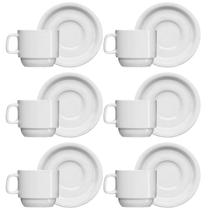 Jogo 6 Xícaras de Chá com Pires de Porcelana 215ml Classe Única Iguaçu Germer Branco Jogo 6 Xícaras de Chá com Pires de Porcelana 215ml Classe Única Iguaçu Germer Branco