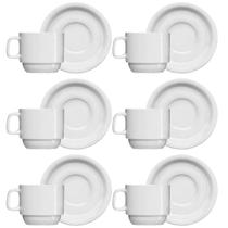 Jogo 6 Xícaras de Chá com Pires de Porcelana 215ml Classe Única Iguaçu Germer Branco Jogo 6 Xícaras de Chá com Pires de Porcelana 215ml Classe Única Iguaçu Germer Branco