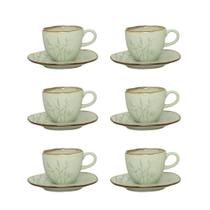 Jogo 6 Xícaras De Chá Porcelana Bambu 220ml Com Pires Oxford Jogo 6 Xícaras De Chá Porcelana Bambu 220ml Com Pires Oxford