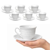 Jogo 6 Xícaras De Porcelana Branca Com Pires 80ml Café Chá Jogo 6 Xícaras De Porcelana Branca Com Pires 80ml Café Chá
