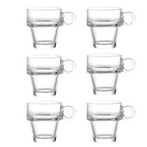 Jogo 6 Xícaras de Vidro Clear 90ml Café Chá Stack Luxo Resistente Jogo 6 Xícaras de Vidro Clear 90ml Café Chá Stack Luxo Resistente