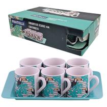 Jogo 6 Xícaras Em Cerâmica 85ml Com Bandeja Caneca De Café