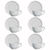 Jogo 6 Xicaras Grandes Com Pires Branco Jumbo Cerâmica Para Chá Café 240ml