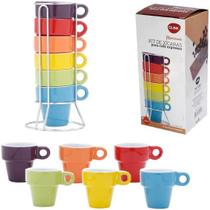 Jogo 6 Xícaras Para Café Expresso Coloridas Com Suporte 50ml - Clink